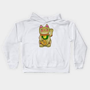 Cute Maneki Neko Lucky Cat For Wealth Kids Hoodie